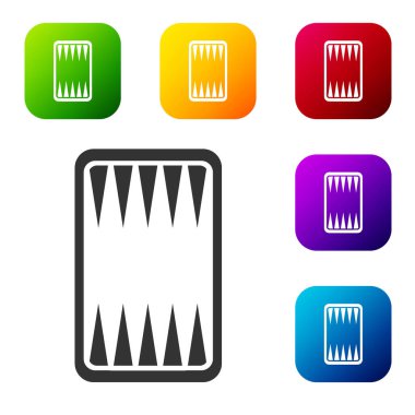 Siyah Tavla tahtası simgesi beyaz arkaplanda izole edildi. Renkli kare düğmelerle simgeleri ayarla. Vektör.