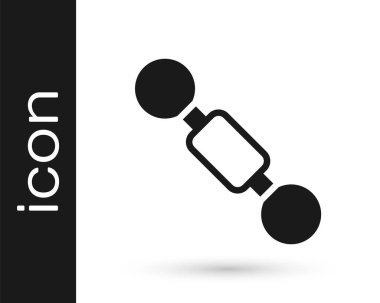 Siyah Dumbbell simgesi beyaz arkaplanda izole edildi. Kas kaldırma ikonu, fitness halteri, spor aletleri, egzersiz yaban domuzu. Vektör.