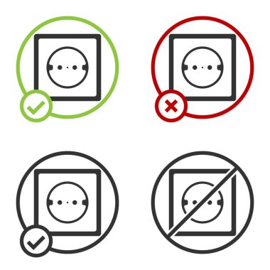 Beyaz arkaplanda siyah elektrik çıkış simgesi izole edildi. Elektrik prizi. Rosette sembolü. Çember düğmesi. Vektör.