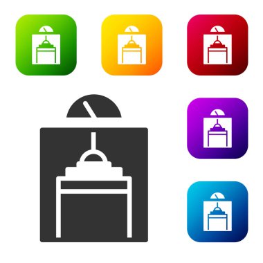 Siyah Asansör simgesi beyaz arkaplanda izole edildi. Asansör sembolü. Renkli kare düğmelerle simgeleri ayarla. Vektör.