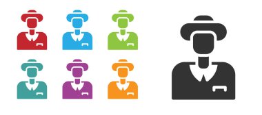 Siyah turist simgesi beyaz arka planda izole edildi. Seyahat, tatil, turizm. Simgeleri renklendirin. Vektör.