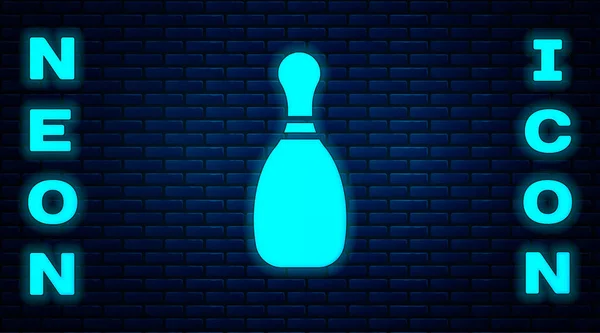 Leuchtende Neon Bowlingnadel Symbol Isoliert Auf Backsteinwand Hintergrund Vektorillustration — Stockvektor