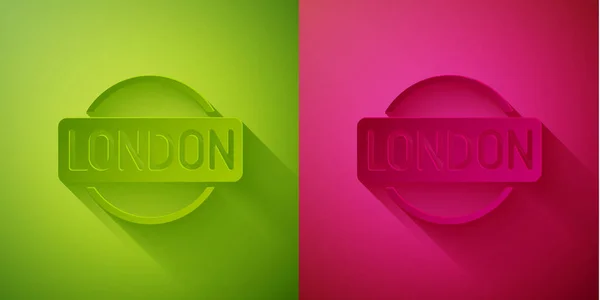 Papier Wyciąć London Znak Ikona Izolowana Zielonym Różowym Tle Papier — Wektor stockowy