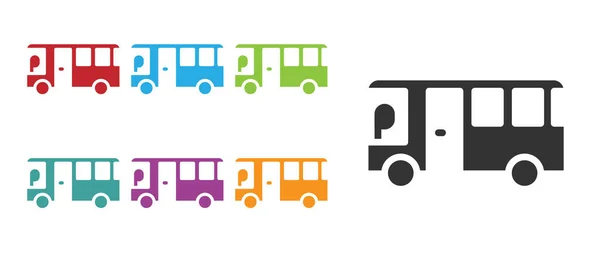 黑色巴士图标隔离在白色背景 运输概念 巴士旅游交通标志 旅游或公共交通工具的标志 设置彩色图标 — 图库矢量图片