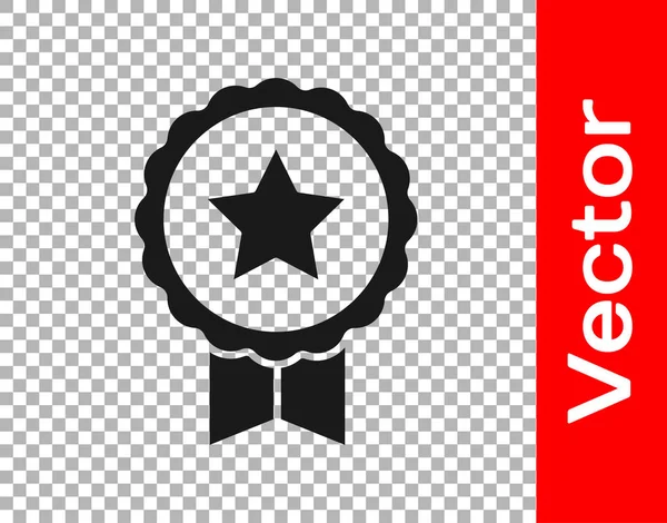 Černá Medaile Ikonou Hvězdy Izolované Průhledném Pozadí Znamení Vítězů Medaile — Stockový vektor