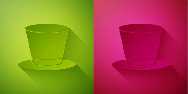 Icône Chapeau Cylindre Coupe Papier Isolé Sur Fond Vert Rose — Image vectorielle