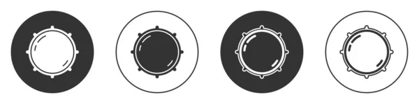 黑色拨号旋钮水平技术设置图标隔离在白色背景 音量按钮 音效控制 模拟调整器 圆形按钮 — 图库矢量图片