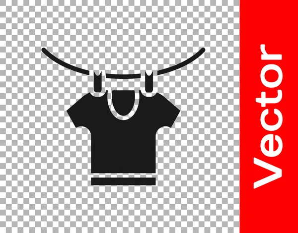 Icono Ropa Secado Negro Aislado Sobre Fondo Transparente Camisa Limpia — Vector de stock