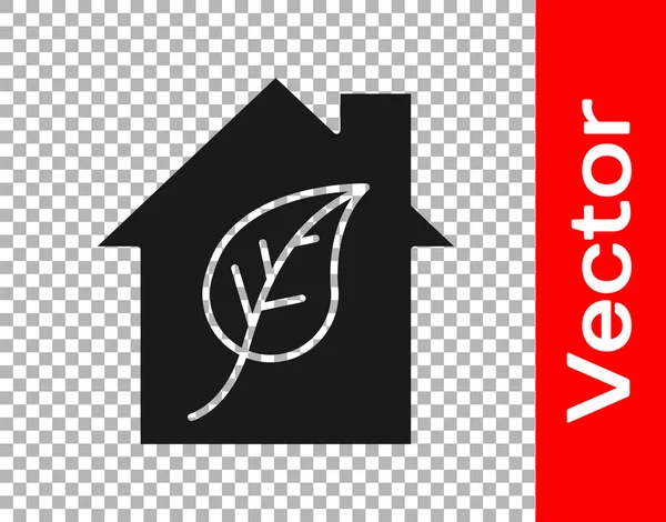 Black Eco Friendly House Icon Isoliert Auf Transparentem Hintergrund Ökohaus — Stockvektor