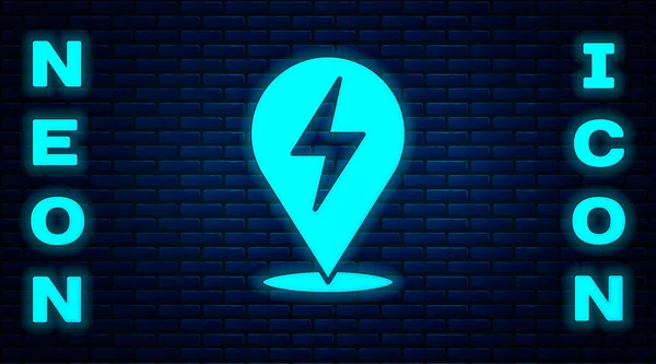 Gloeiende Neon Lightning Bout Pictogram Geïsoleerd Baksteen Muur Achtergrond Flash — Stockvector