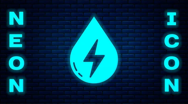 Icono Energía Agua Neón Brillante Aislado Fondo Pared Ladrillo Concepto — Vector de stock