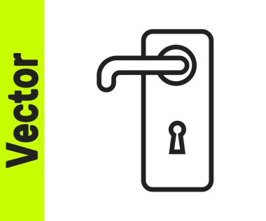 Siyah çizgi kapı kolu simgesi beyaz arkaplanda izole edildi. Kapı kilidi işareti. Vektör İllüstrasyonu.