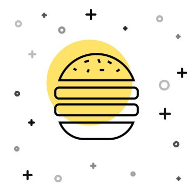 Siyah çizgi Burger simgesi beyaz arkaplanda izole edildi. Hamburger ikonu. Çizburger sandviç tabelası. Fast food menüsü. Rastgele dinamik şekiller. Vektör.
