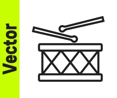 Siyah çizgi müzik aleti davul ve but çubukları simgesi beyaz arkaplanda izole edilmiş. Vektör.