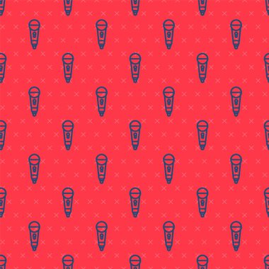 Mavi çizgi mikrofon simgesi kırmızı arkaplanda pürüzsüz desen izole etti. Radyodaki mikrofondan. Sözcü işareti. Vektör.