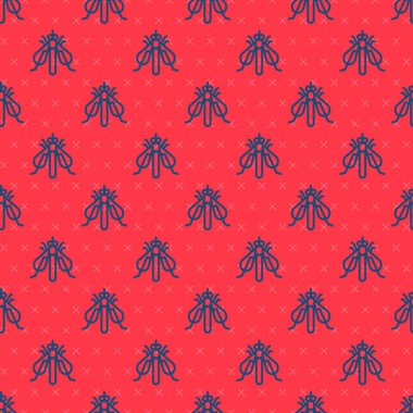 Mavi çizgi deneysel böcek simgesi kırmızı arkaplanda izole edilmiş kusursuz desen. Vektör.