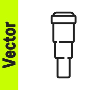 Siyah çizgi Spyglass teleskop mercek simgesi beyaz arkaplanda izole edildi. Denizci dürbünü. Vektör.