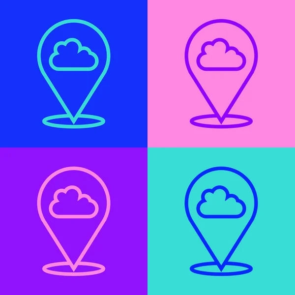 Pop Art Line Ubicación Icono Nube Aislado Sobre Fondo Color — Archivo Imágenes Vectoriales