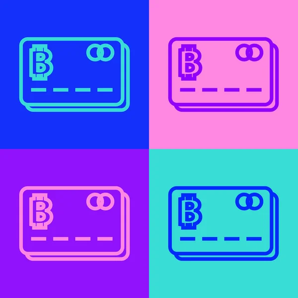 Поп Арту Лінія Кредитних Карток Піктограмою Bitcoin Ізольовані Кольоровому Фоні — стоковий вектор