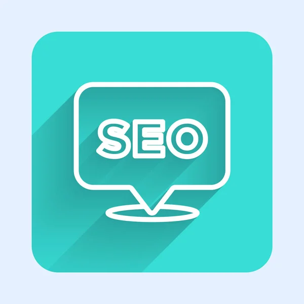 Fehér Vonal Seo Optimalizálás Ikon Elszigetelt Hosszú Árnyék Zöld Négyzet — Stock Vector