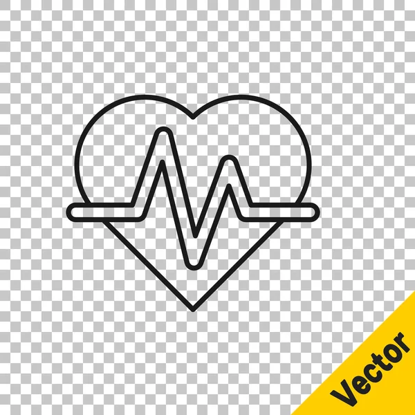 Black Line Heart Rate Icon Isolated Transparent Background Heartbeat Sign — Stock Vector