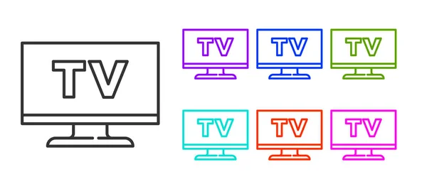 Siyah Çizgi Akıllı Simgesi Beyaz Arkaplanda Izole Edildi Televizyon Tabelası — Stok Vektör