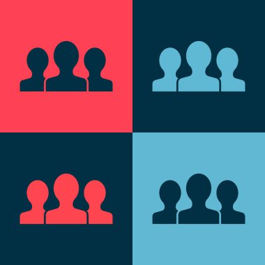 Pop Art Kullanıcıları grubunun simgesi renk arkaplanında izole edildi. Bir grup insan ikonu. İş simgesi - kullanıcı profili simgesi. Vektör.