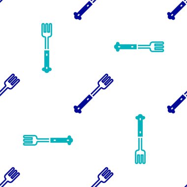 Mavi Çatal simgesi beyaz arkaplanda izole edilmiş kusursuz desen. Çatal bıçak sembolü. Vektör.