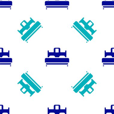Mavi yatak odası simgesi beyaz arkaplanda izole edilmiş kusursuz desen. Düğün, aşk, evlilik sembolü. Balayı koleksiyonundan yatak odası yaratıcı ikonu. Vektör.
