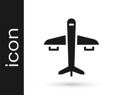 Siyah düzlem simgesi beyaz arkaplanda izole edildi. Uçan uçak ikonu. Uçak tabelası. Vektör.