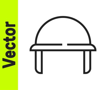 Siyah çizgi askeri miğfer ikonu beyaz arka planda izole edildi. Ordu şapkasının savunma ve koruma sembolü. Koruyucu şapka. Vektör.