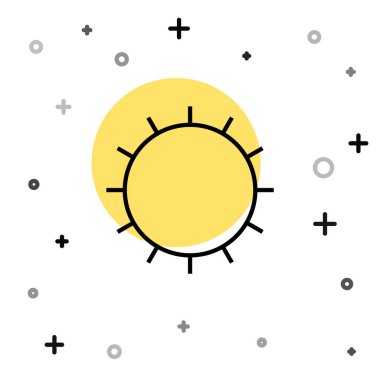 Siyah çizgi Sun simgesi beyaz arkaplanda izole edildi. Yaz sembolü. Güneşli bir gün. Rastgele dinamik şekiller. Vektör.