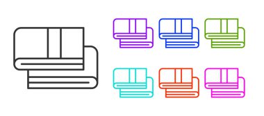 Siyah çizgi havlu yığını simgesi beyaz arkaplanda izole edildi. Simgeleri renklendirin. Vektör.