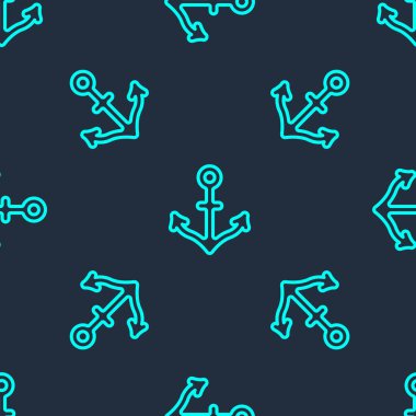 Yeşil çizgi Anchor simgesi mavi arkaplandaki kusursuz deseni izole etti. Vektör.