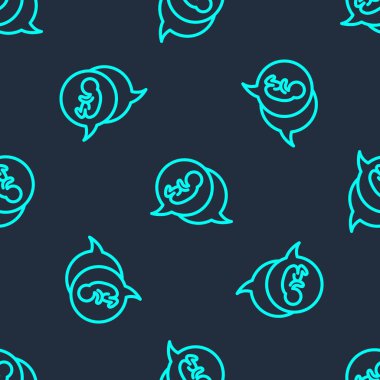 Yeşil çizgi bebek ikonu mavi arka planda kusursuz desen izole etti. Vektör.