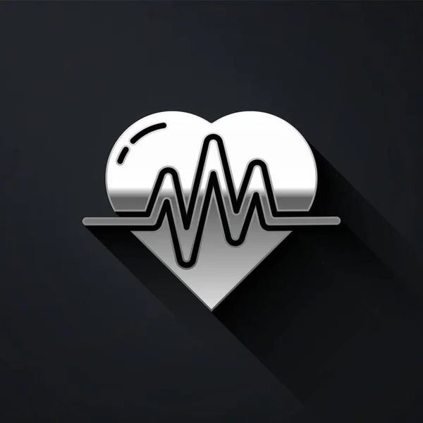 Серебряный Значок Частоты Сердечных Сокращений Выделен Черном Фоне Знак Сердцебиения — стоковый вектор