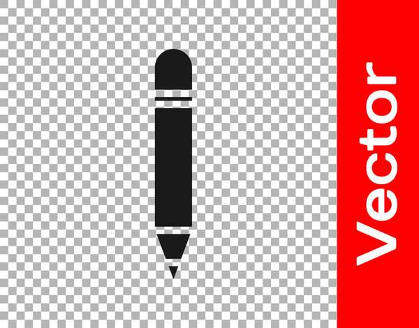 Черный карандаш со значком ластика изолирован на прозрачном фоне. Рисунок и образовательные инструменты. Символ школы. Векторная миграция.