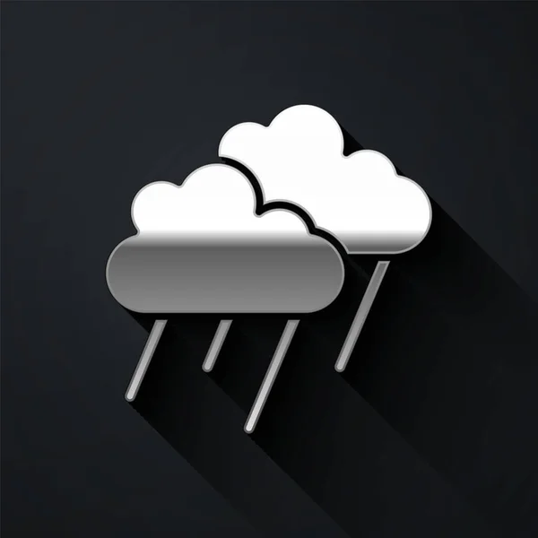 银云与雨图标隔离在黑色背景 雨云降水与雨滴 长影子风格 — 图库矢量图片
