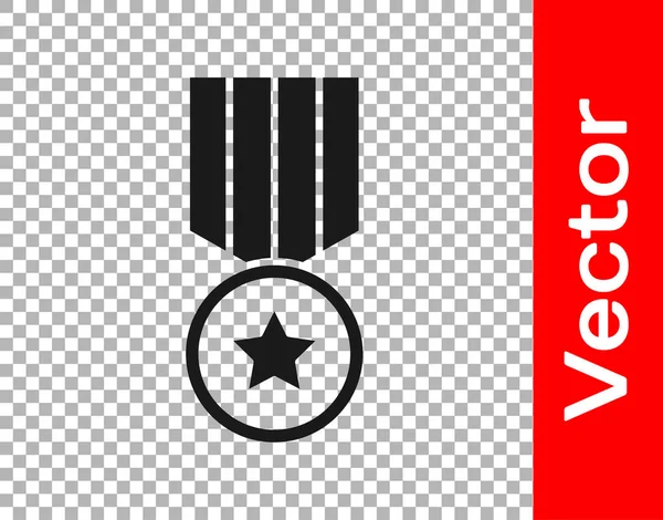 Schwarze Medaille Mit Sternsymbol Auf Transparentem Hintergrund Winner Errungenschaft Zeichen — Stockvektor