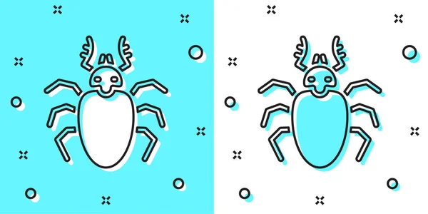 Black Line Beetle Deer Icon Isolated Green White Background Horned — Stock Vector