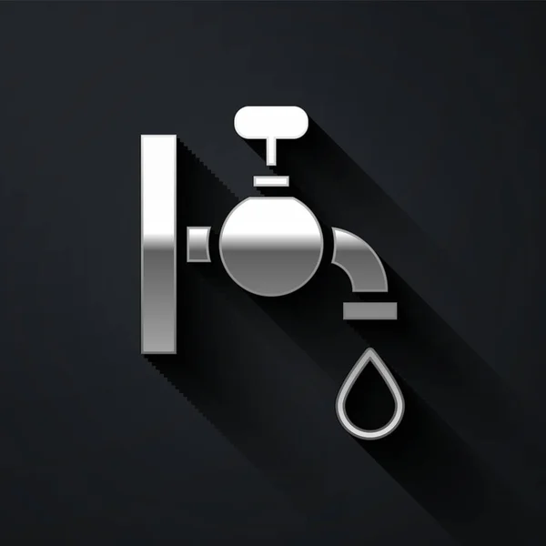 Silver Water Tap Icon Isolated Black Background Long Shadow Style — Stock Vector