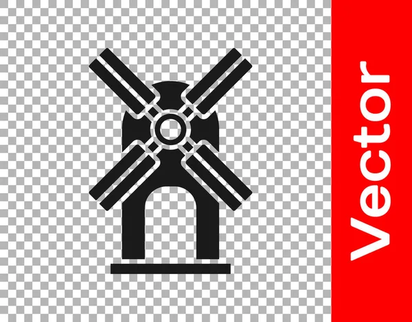 Schwarzes Windrad Symbol Isoliert Auf Transparentem Hintergrund Windgenerator Schild Windmühle — Stockvektor