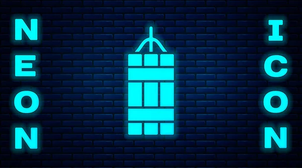 Glowing Neon Detonate Dynamite Bomb Stick Icon Isolated Brick Wall — Stock Vector