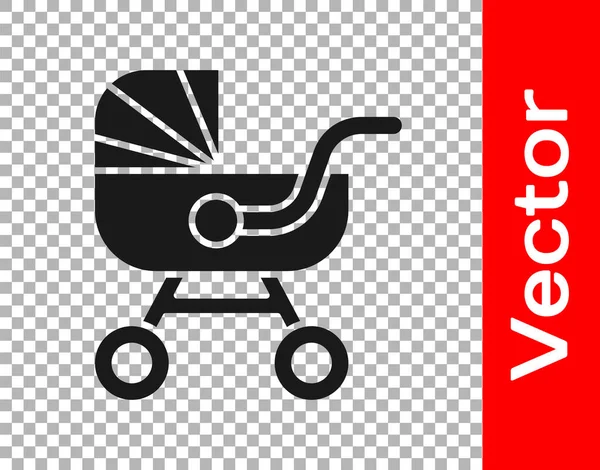 Poussette Bébé Noire Icône Isolée Sur Fond Transparent Chariot Bébé — Image vectorielle