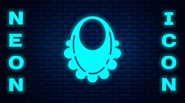 Glowing Neon Baby Bib Icon Isolated Brick Wall Background Vector — Stock Vector