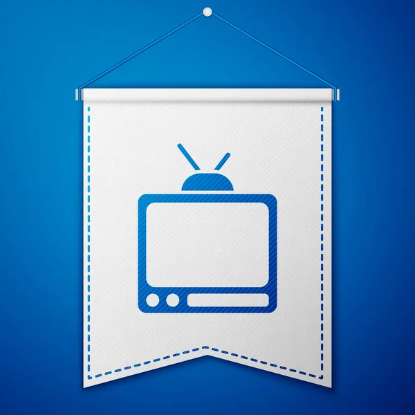 蓝色复古电视图标孤立在蓝色背景 电视信号 白旗模板 — 图库矢量图片
