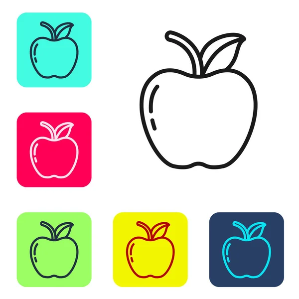 Black Line Apple Icon Isolated White Background Fruit Leaf Symbol — Stock Vector