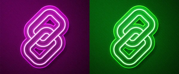 Ragyogó Neon Vonal Láncszem Ikon Elszigetelt Lila Zöld Háttér Egyedülálló — Stock Vector