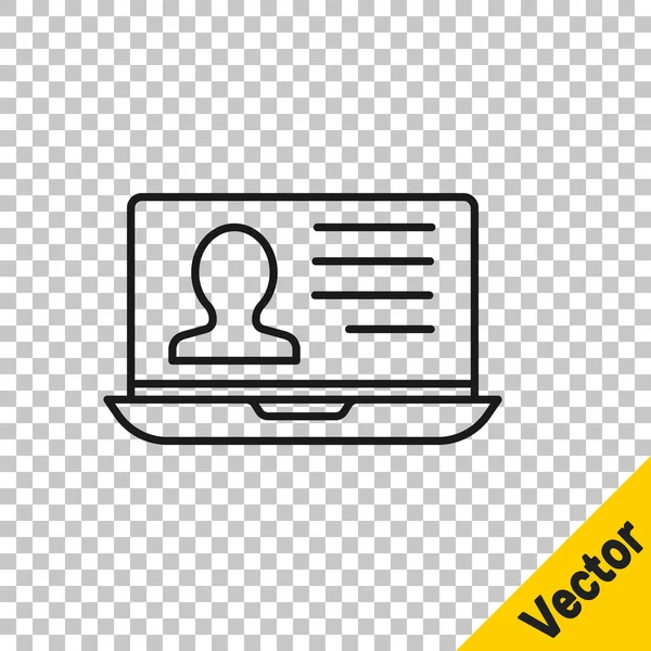 Schwarze Linie Laptop Mit Lebenslauf Symbol Isoliert Auf Transparentem Hintergrund — Stockvektor