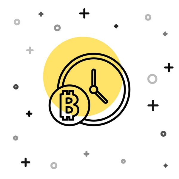 Ligne Noire Crypto Monnaie Pièce Bitcoin Avec Icône Horloge Isolé — Image vectorielle